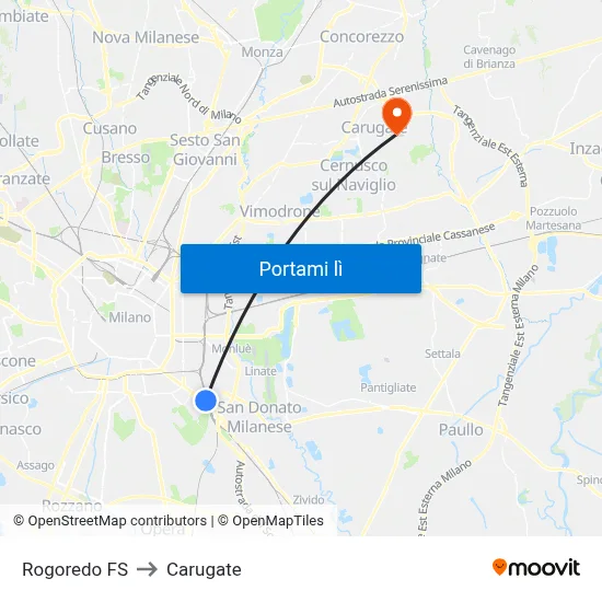 Rogoredo FS to Carugate map