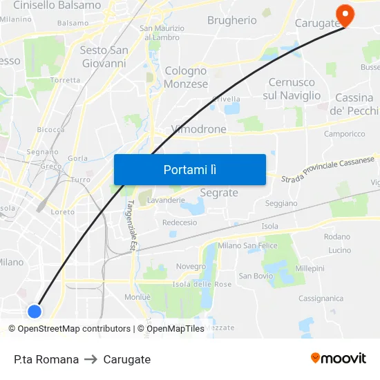 P.ta Romana to Carugate map