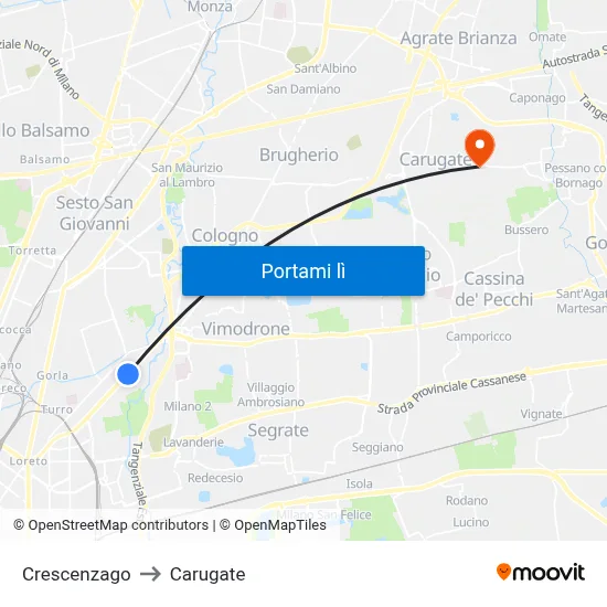 Crescenzago to Carugate map