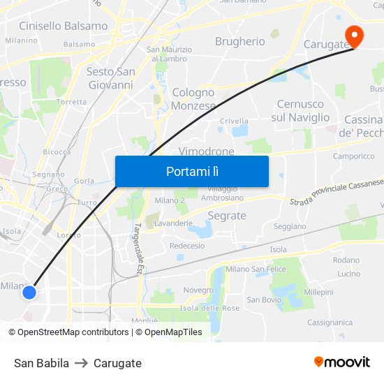 San Babila to Carugate map