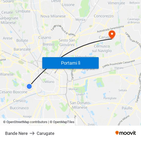 Bande Nere to Carugate map