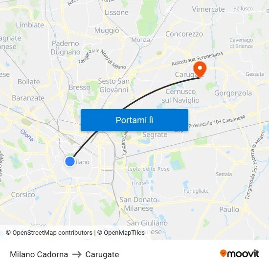 Milano Cadorna to Carugate map