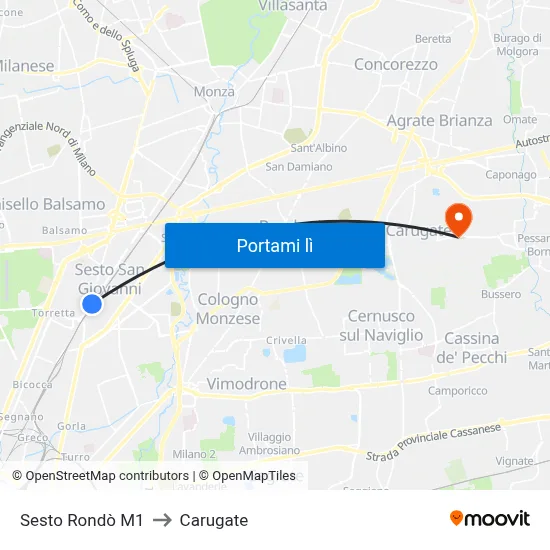 Sesto Rondò M1 to Carugate map