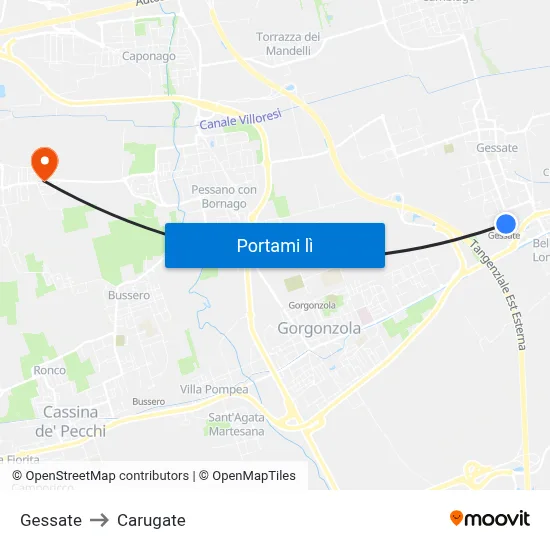 Gessate to Carugate map