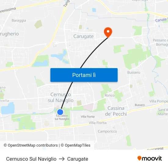 Cernusco Sul Naviglio to Carugate map