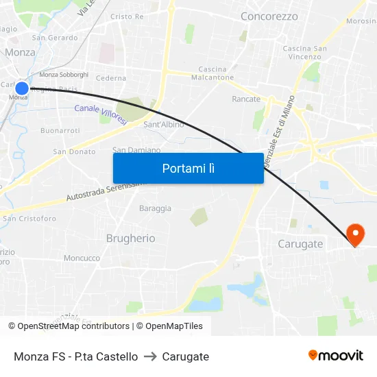 Monza FS - P.ta Castello to Carugate map