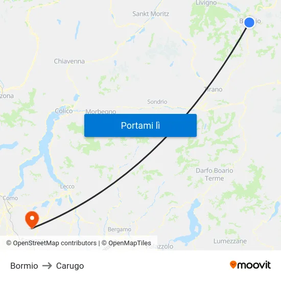 Bormio to Carugo map