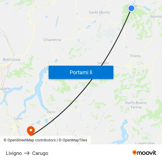 Livigno to Carugo map
