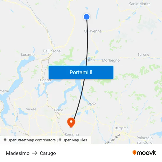 Madesimo to Carugo map