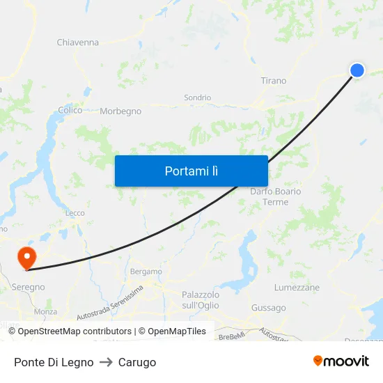 Ponte Di Legno to Carugo map