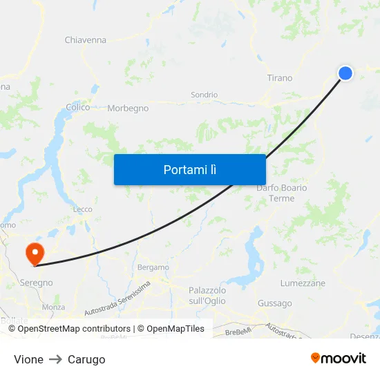 Vione to Carugo map