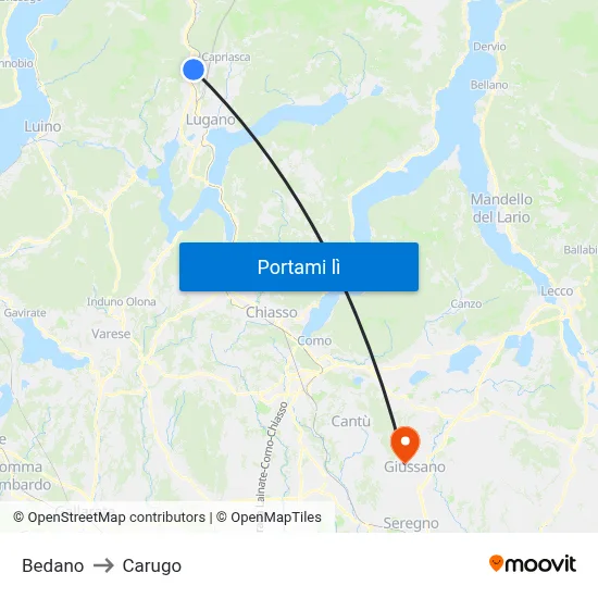 Bedano to Carugo map
