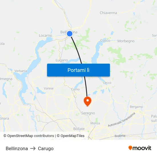 Bellinzona to Carugo map