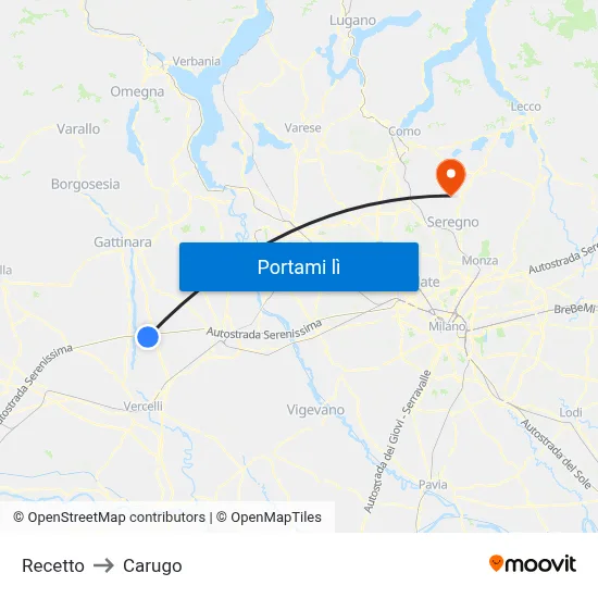 Recetto to Carugo map