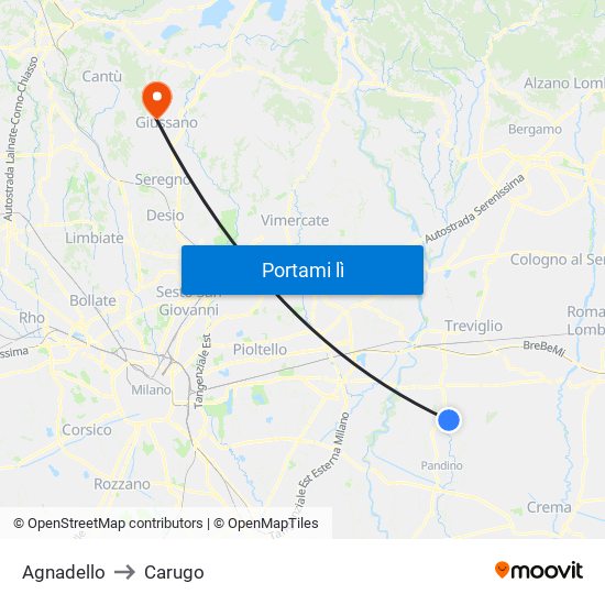 Agnadello to Carugo map