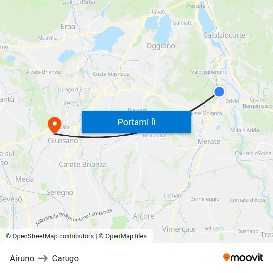 Airuno to Carugo map