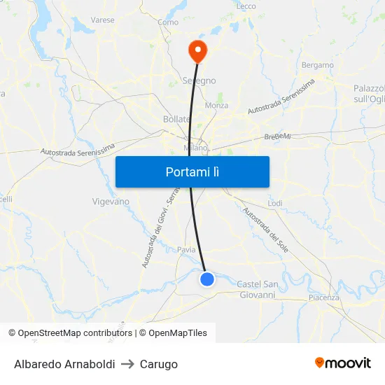 Albaredo Arnaboldi to Carugo map