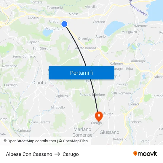 Albese Con Cassano to Carugo map