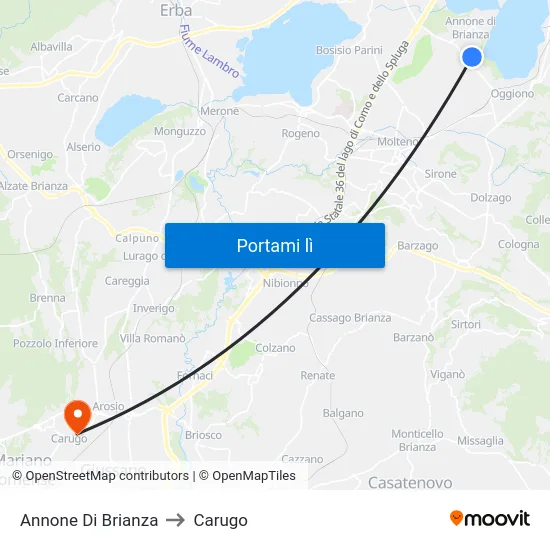 Annone Di Brianza to Carugo map