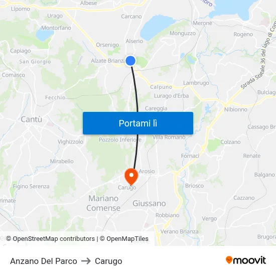 Anzano Del Parco to Carugo map