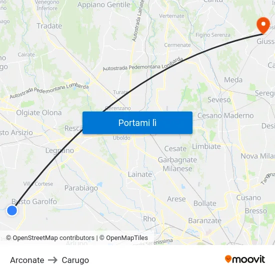 Arconate to Carugo map