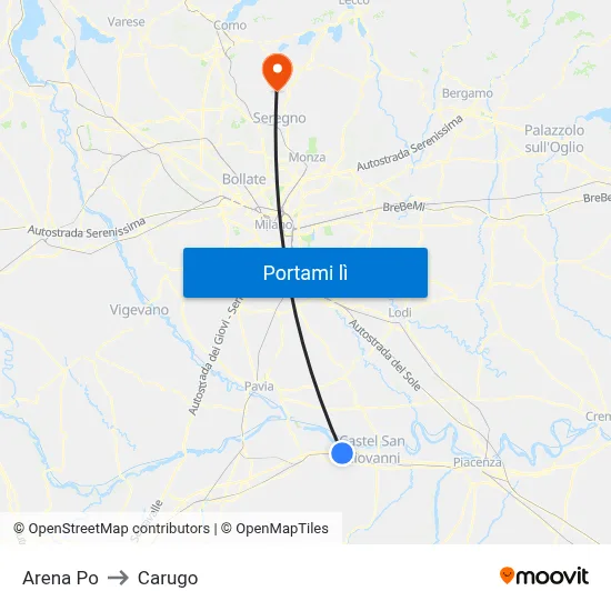 Arena Po to Carugo map