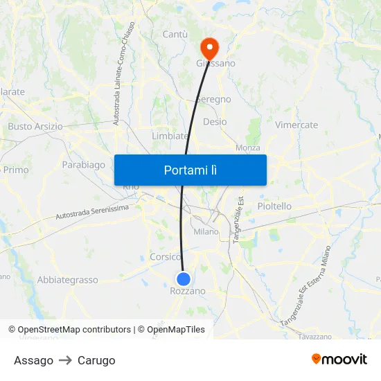 Assago to Carugo map