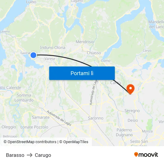Barasso to Carugo map
