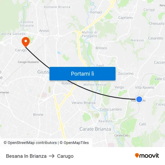 Besana In Brianza to Carugo map
