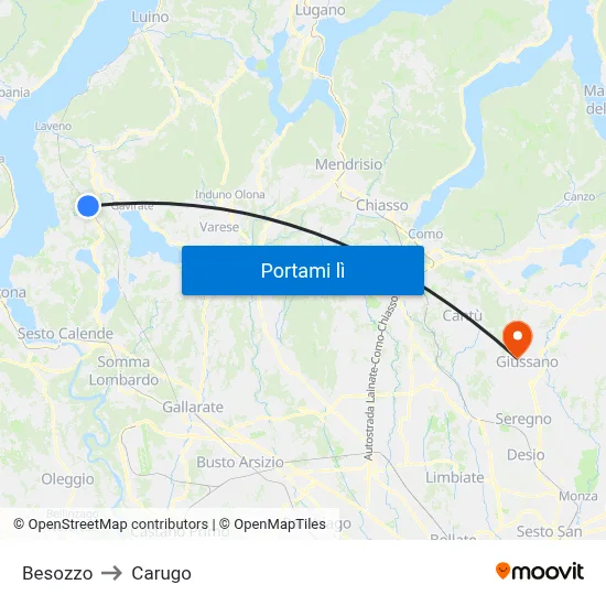 Besozzo to Carugo map