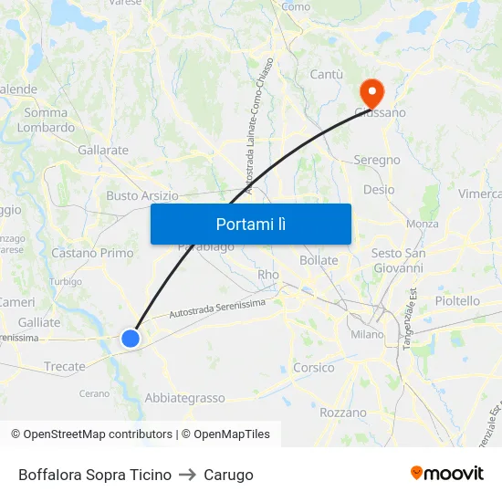 Boffalora Sopra Ticino to Carugo map