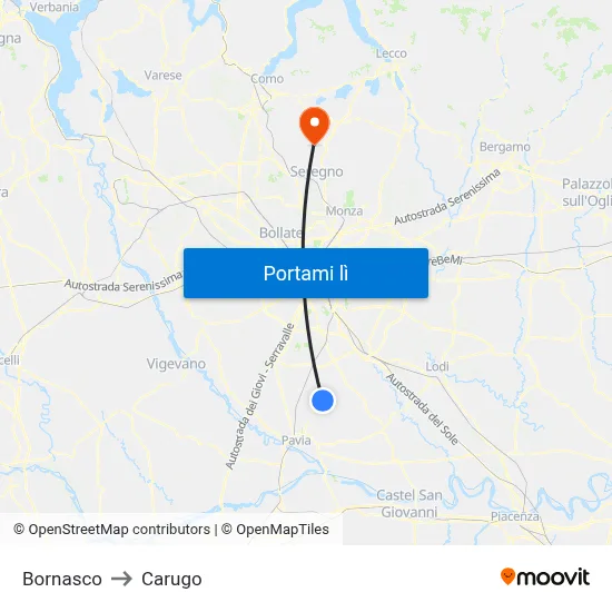 Bornasco to Carugo map