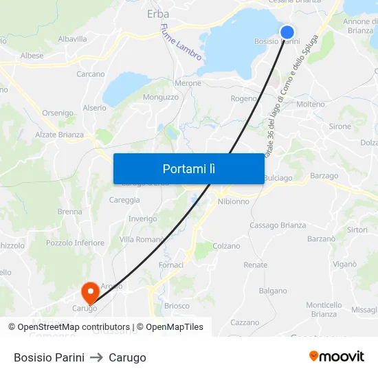 Bosisio Parini to Carugo map