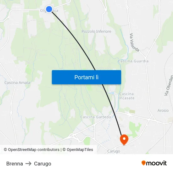 Brenna to Carugo map
