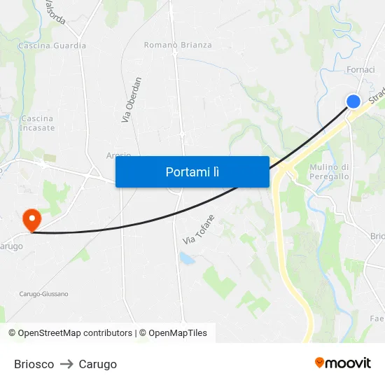 Briosco to Carugo map