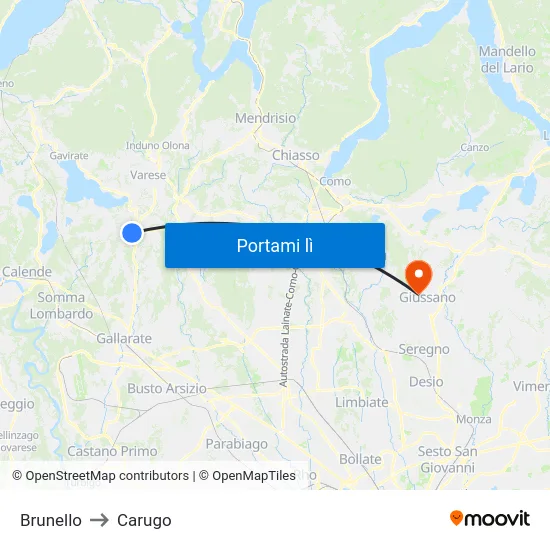 Brunello to Carugo map