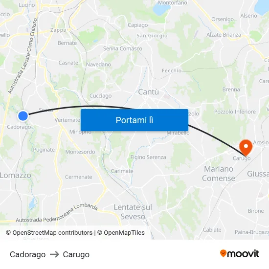 Cadorago to Carugo map