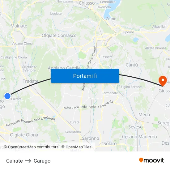 Cairate to Carugo map