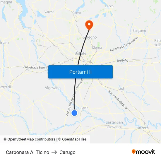 Carbonara Al Ticino to Carugo map