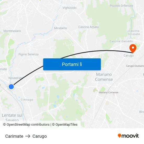 Carimate to Carugo map