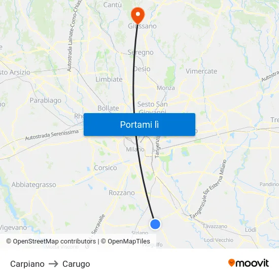 Carpiano to Carugo map