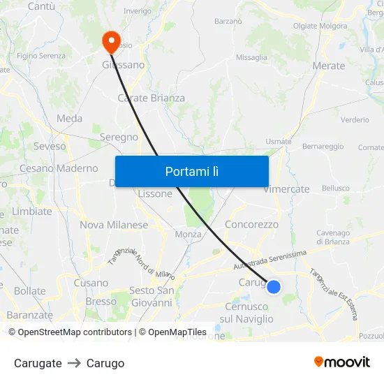 Carugate to Carugo map