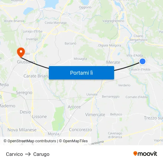 Carvico to Carugo map