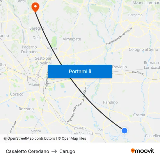 Casaletto Ceredano to Carugo map