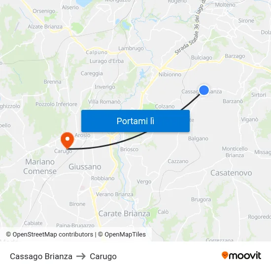 Cassago Brianza to Carugo map