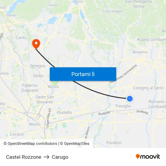 Castel Rozzone to Carugo map