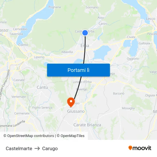Castelmarte to Carugo map