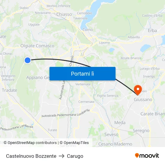 Castelnuovo Bozzente to Carugo map