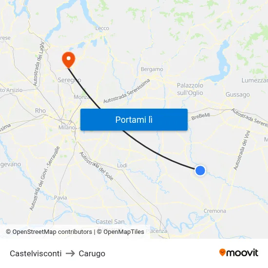 Castelvisconti to Carugo map