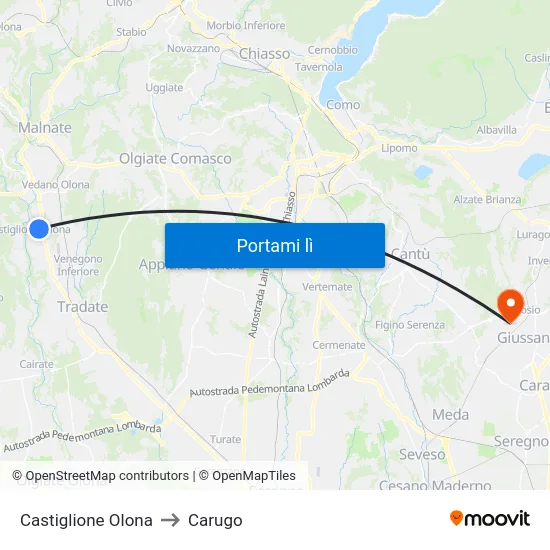 Castiglione Olona to Carugo map